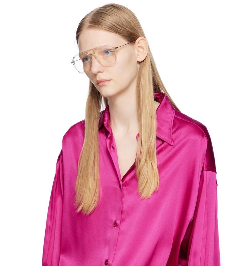 Saint Laurent Logo-debossed Pilot-frame Glasses In Nude