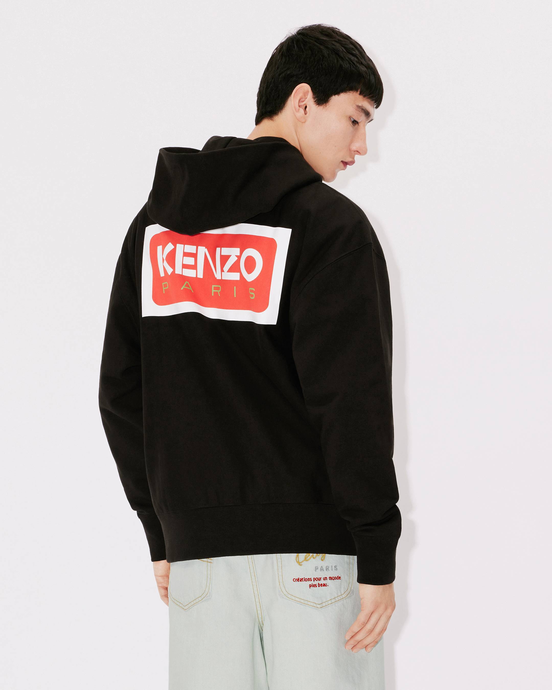 Kenzo Logo-embroidered Stretch-cotton Hoodie In Black