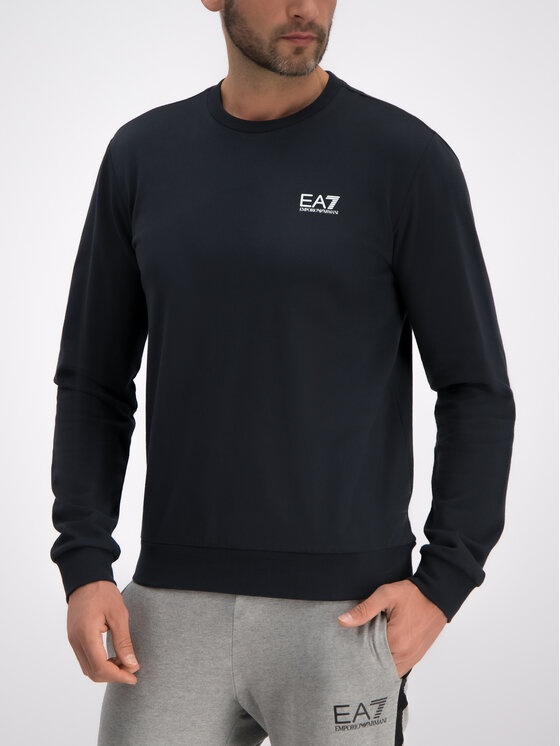 Ea7 Navy Blue Logo Round Neck Sweater In Black