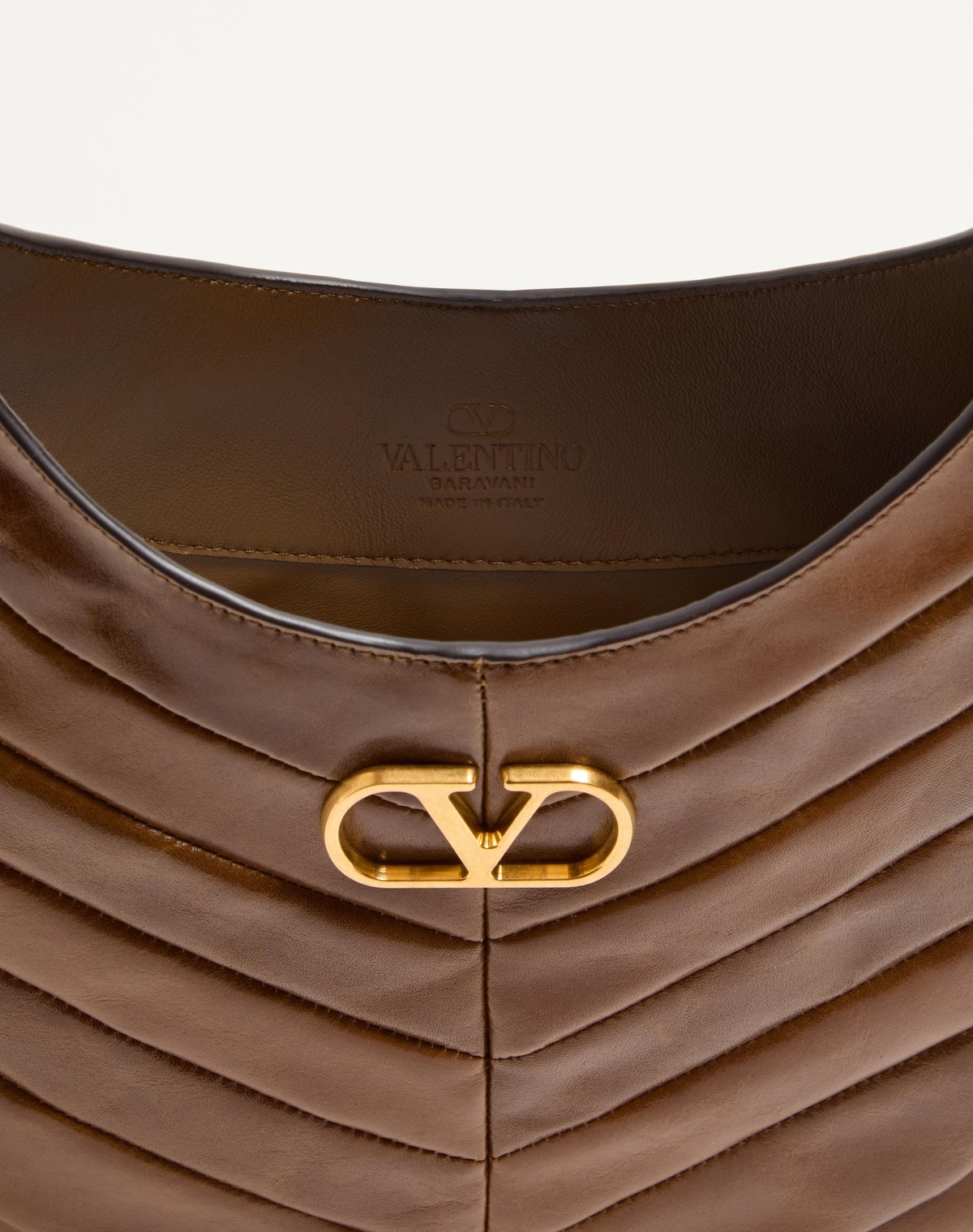 Valentino Garavani  Garavani Hoboho Small Hobo Bag In Chevron-patterned Nappa Leather Woman In Brown