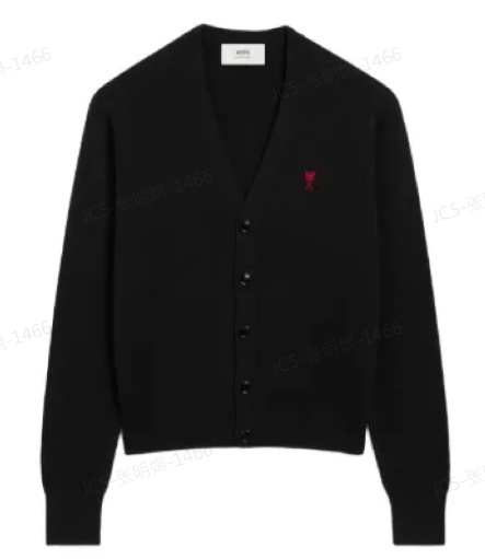 Ami Alexandre Mattiussi Heart-embroidered Wool Cardigan In Black