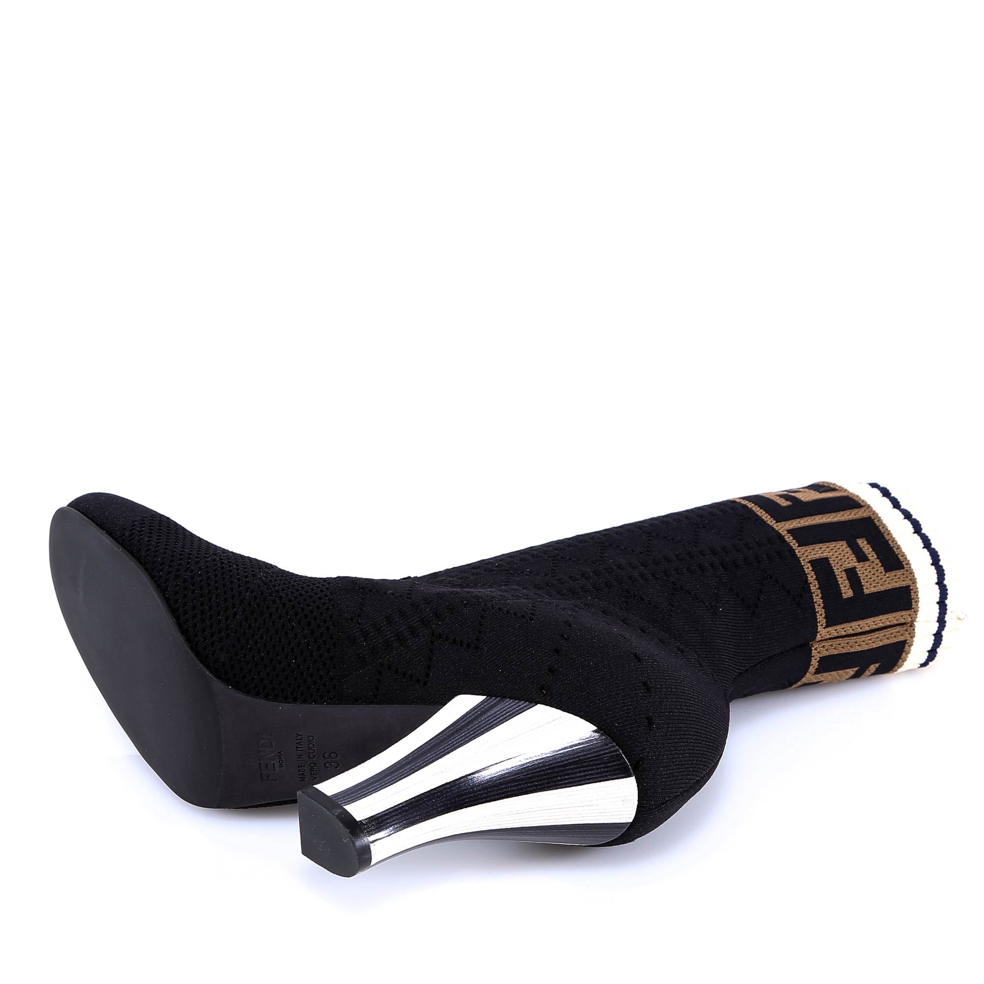 Shop Fendi Knitted And Ankle Boots In Black