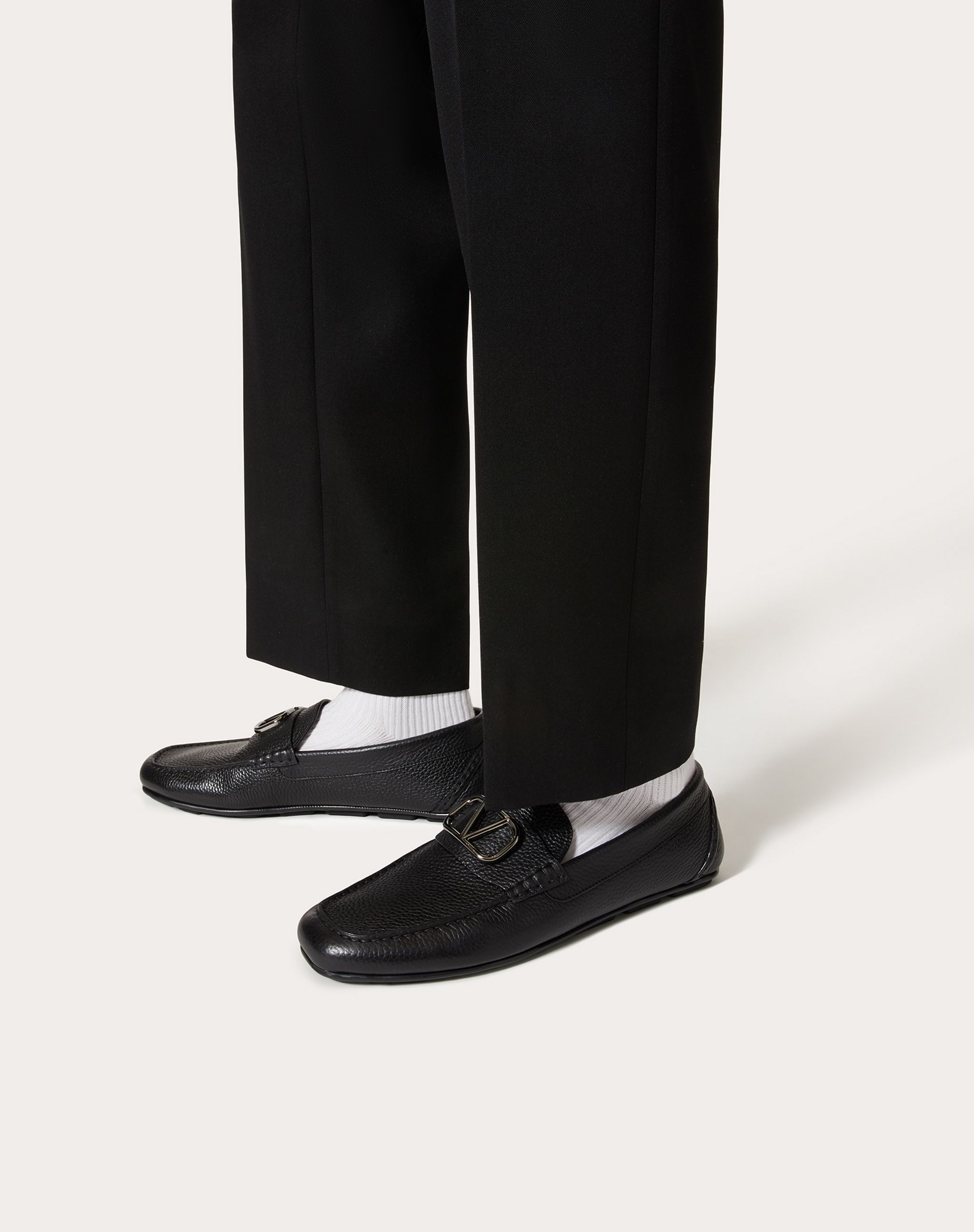 Valentino Vlogo Leather Loafers In Black