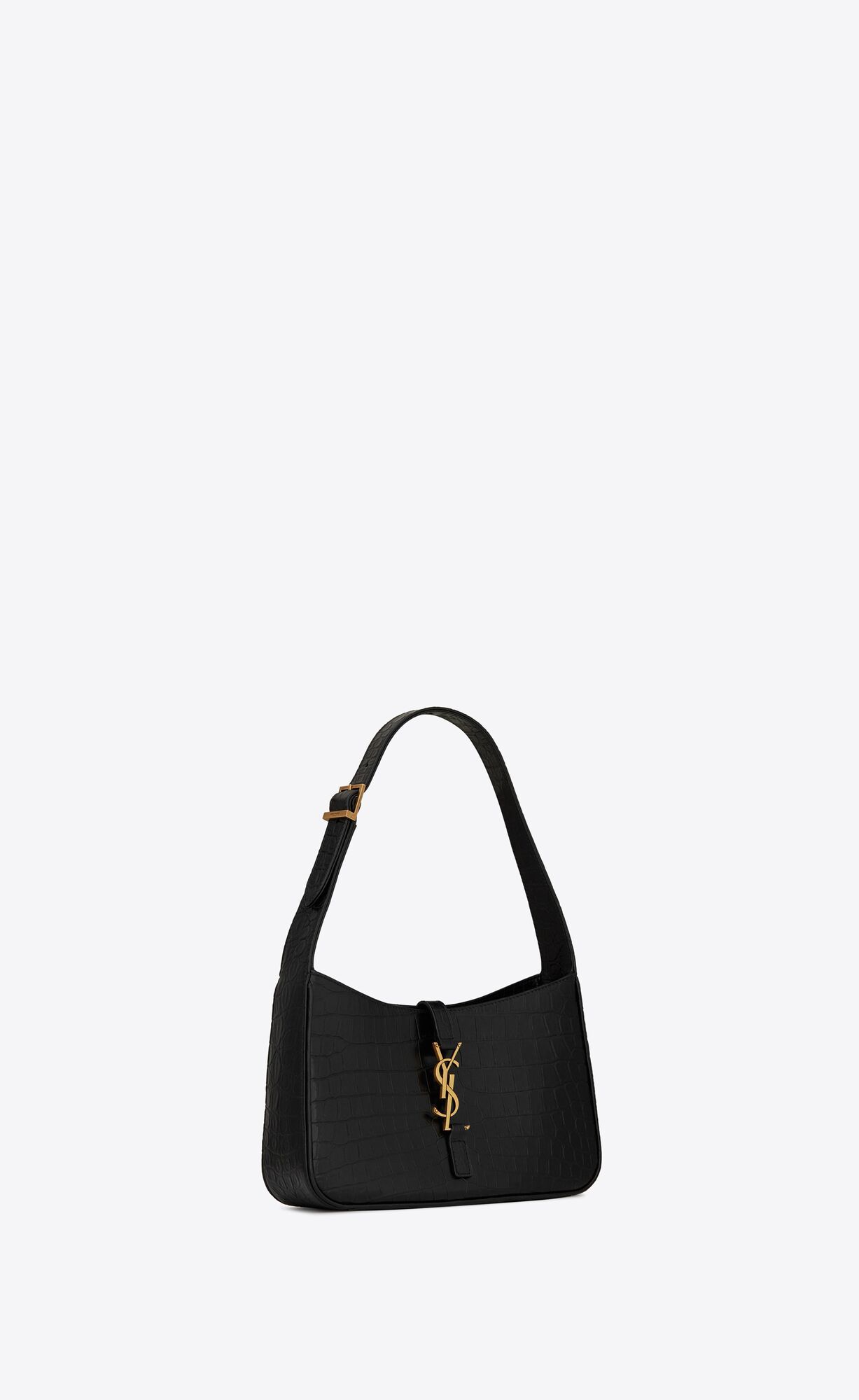 Saint Laurent Crocodile Embossed Hobo Bag With Gold-tone Hardware In Black