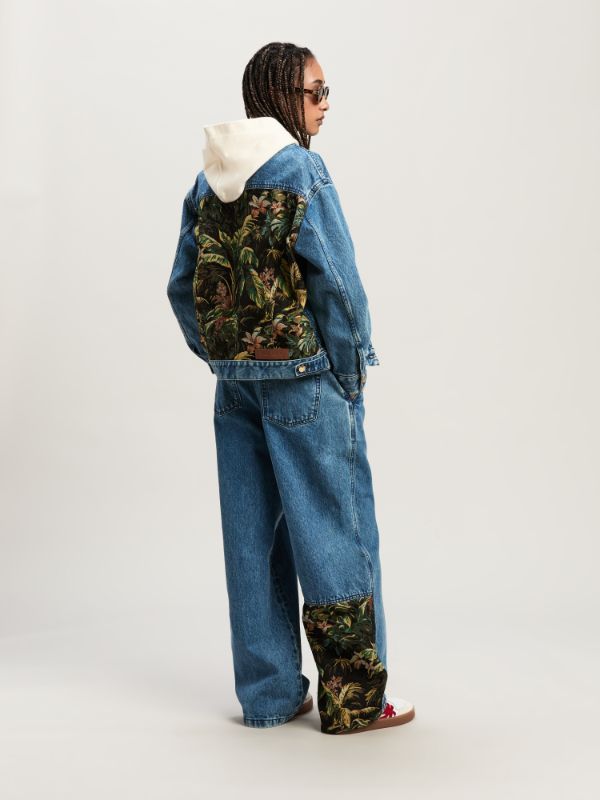 Palm Angels Printed Denim Jacket In Blue