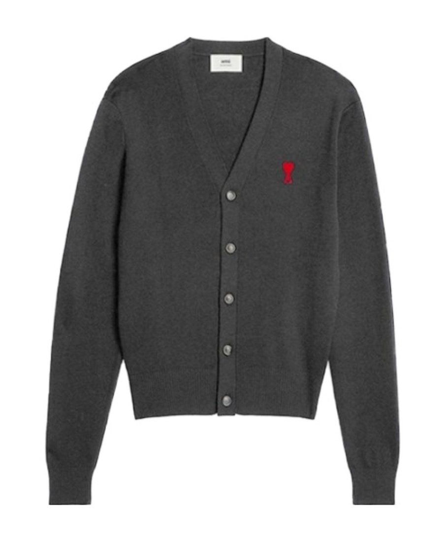 Ami Alexandre Mattiussi Logo Knitted Cardigan In Gray