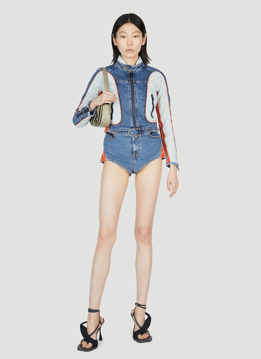 Shop Diesel De-light-s Contrast-panel Biker Jacket In Blue
