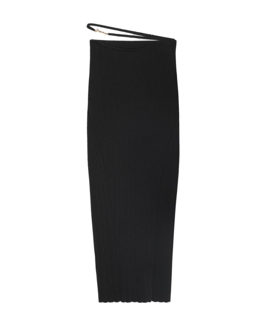 Jacquemus La Jupe Pralu Ribbed-knit Midi Skirt In Black