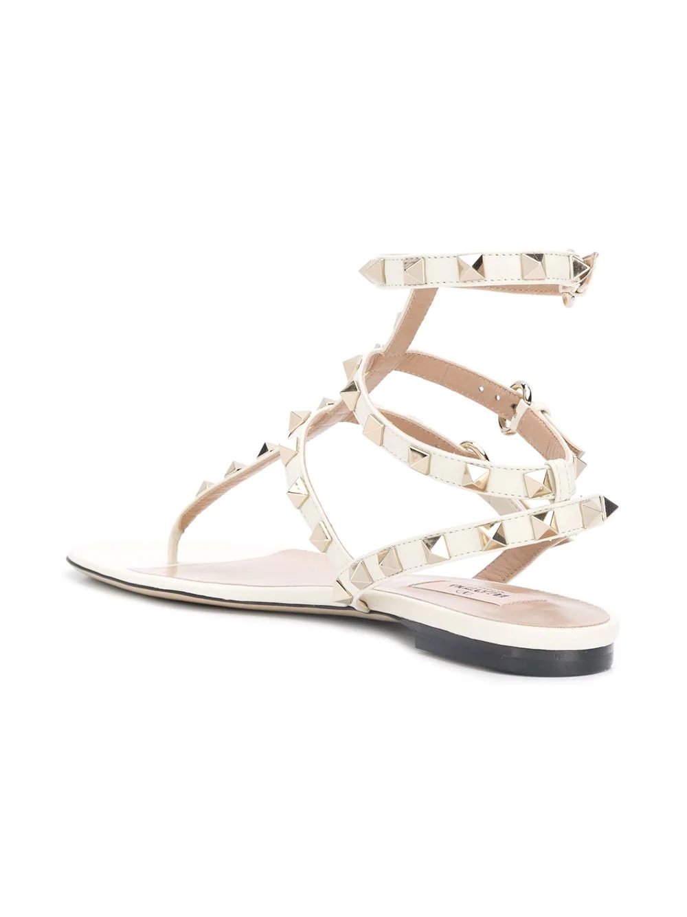 Valentino Rockstud Flat Sandals In White