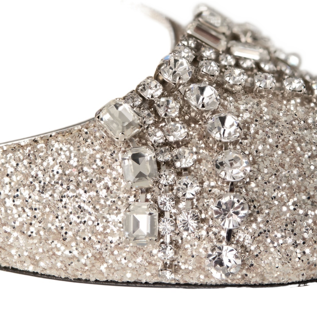 Jimmy Choo Decollete In Glittered Fabric In Nude