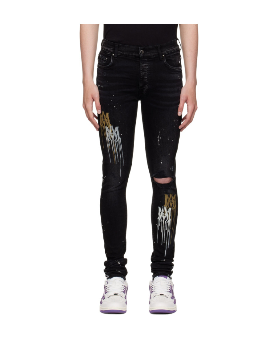 Amiri Paint Splatter-blend Skinny-cut Jeans In Black