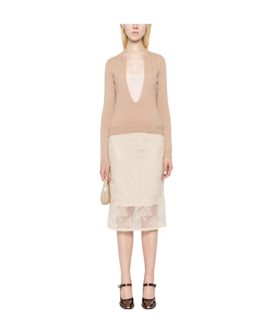 N°21 U-neck Laminated Sweater In Nude