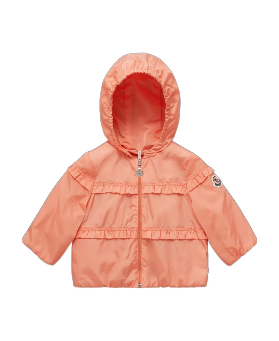 Moncler Ruffle-detail Hooded Jacket In Pink