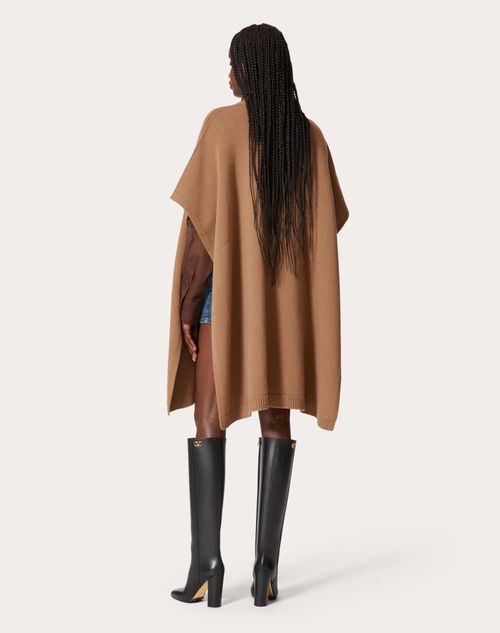 Valentino Brand-plaque Turtleneck Wool And Cashmere-blend Poncho In Brown