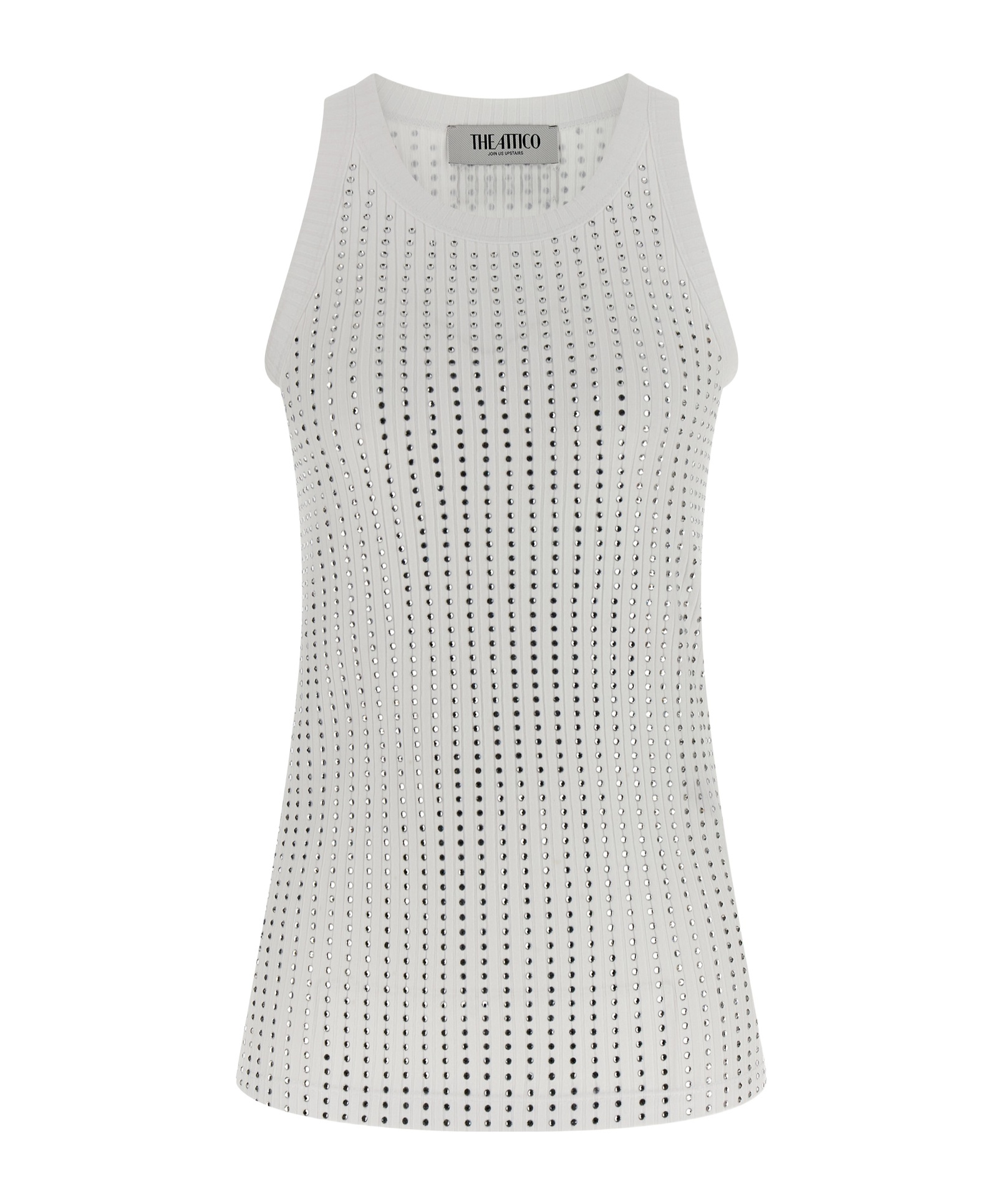 Attico Crew Neck Perforated Ribbed Sleeveless Tank Top In Multi