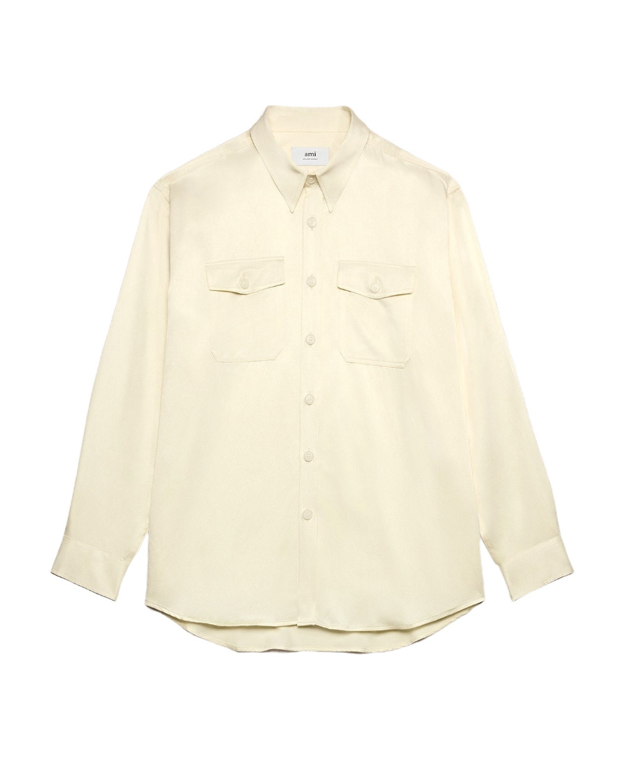 Ami Alexandre Mattiussi Pointed-collar Long-sleeve Shirt In White