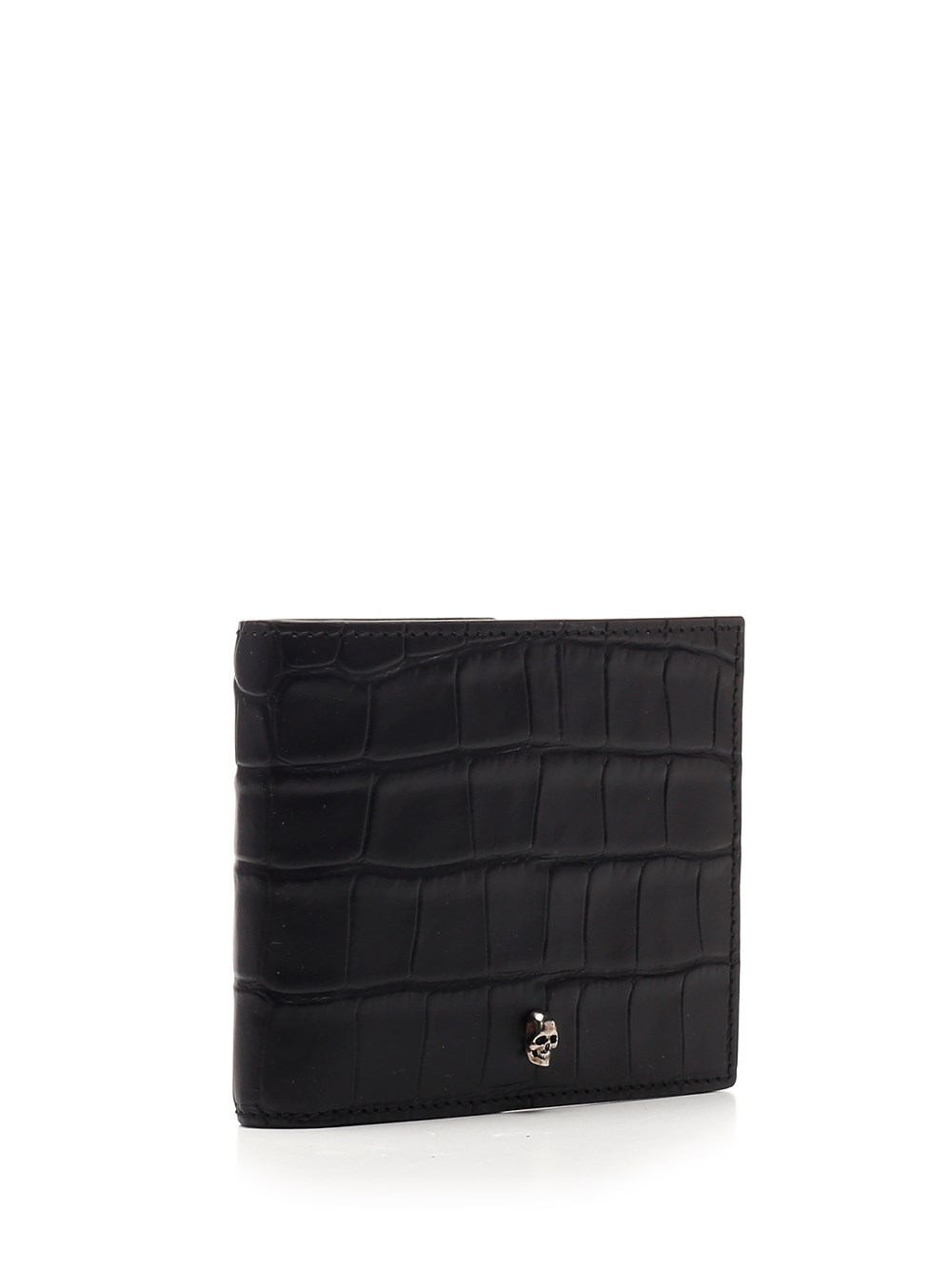 Alexander Mcqueen Embossed Skull Charm Wallet In Black