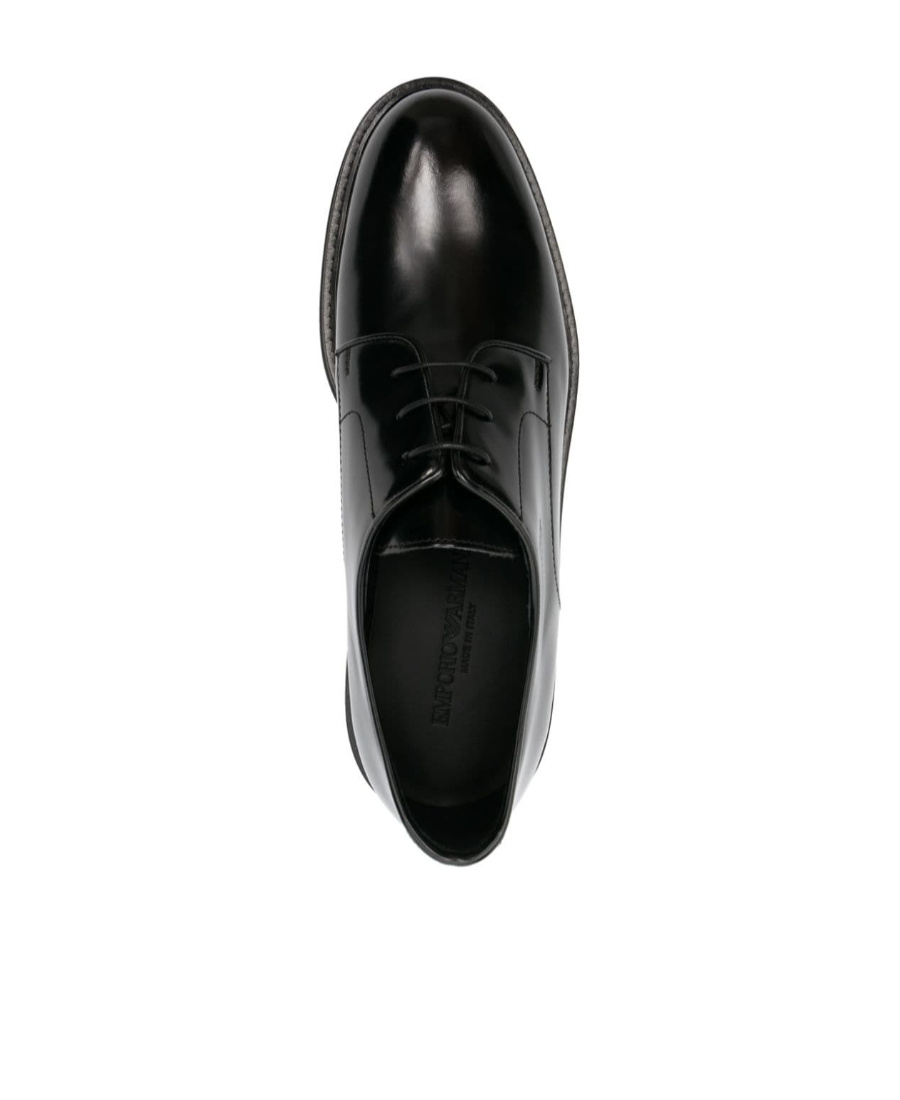 Emporio Armani Lace Up Shoes In Black Leather In Black