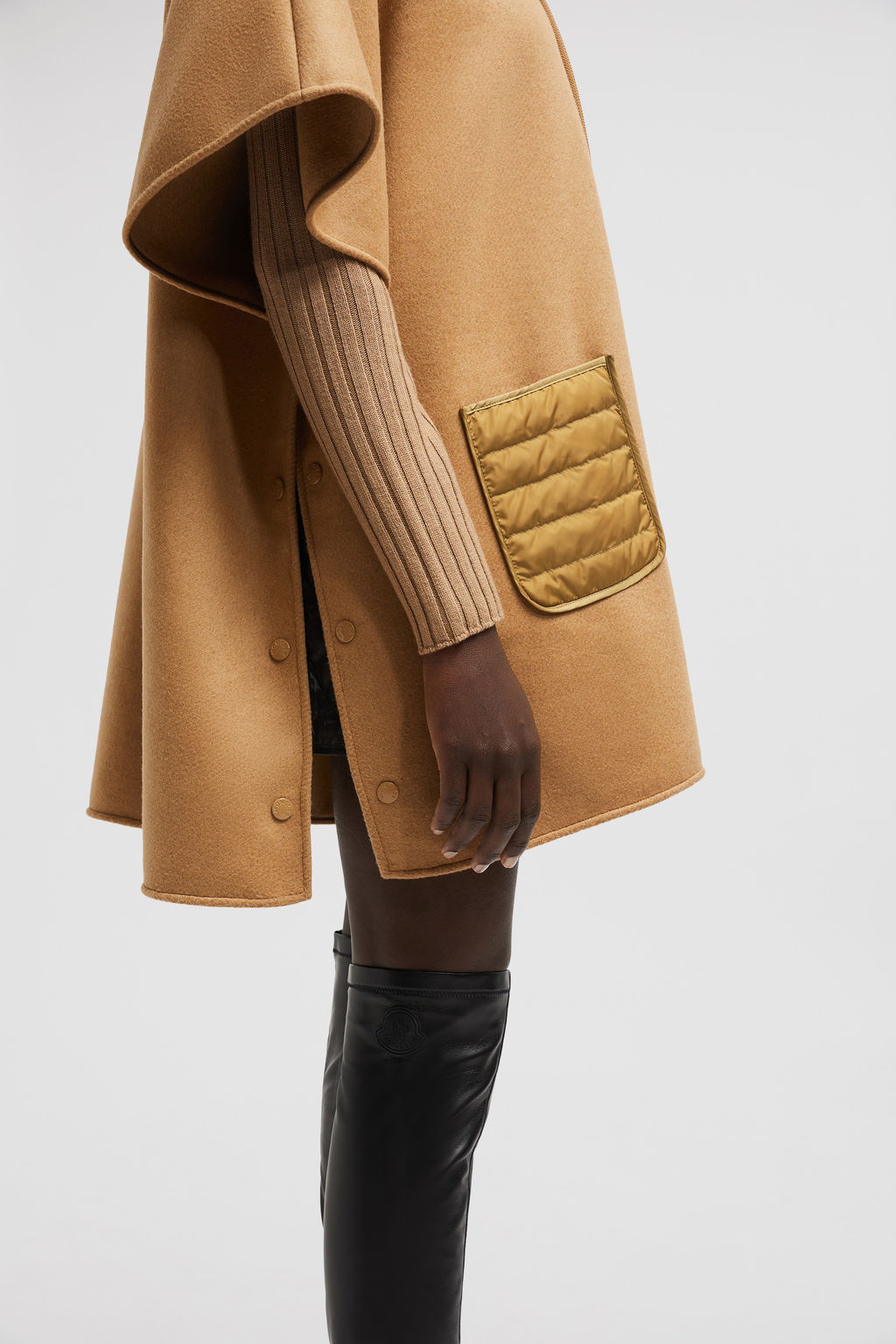Moncler Hooded Down Cape In Brown