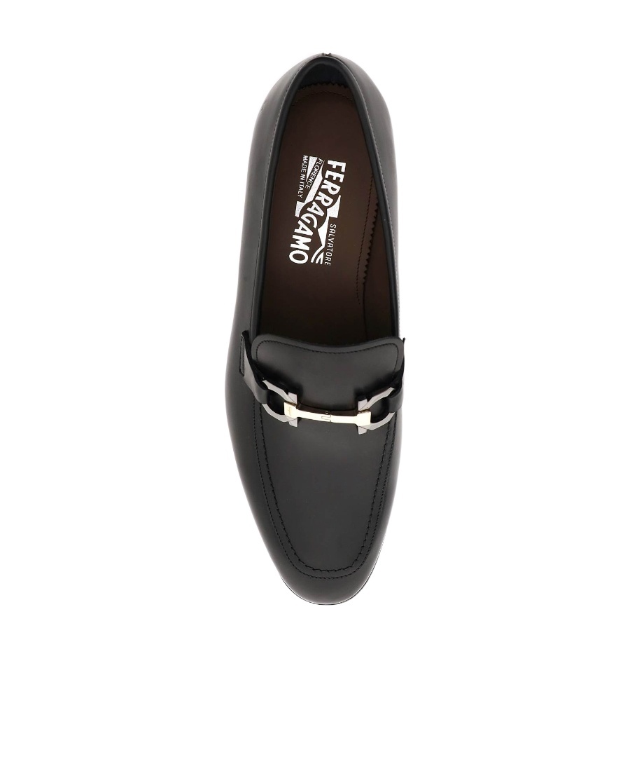 Ferragamo Gancini Ornament Loafers In Calf Leather In Black