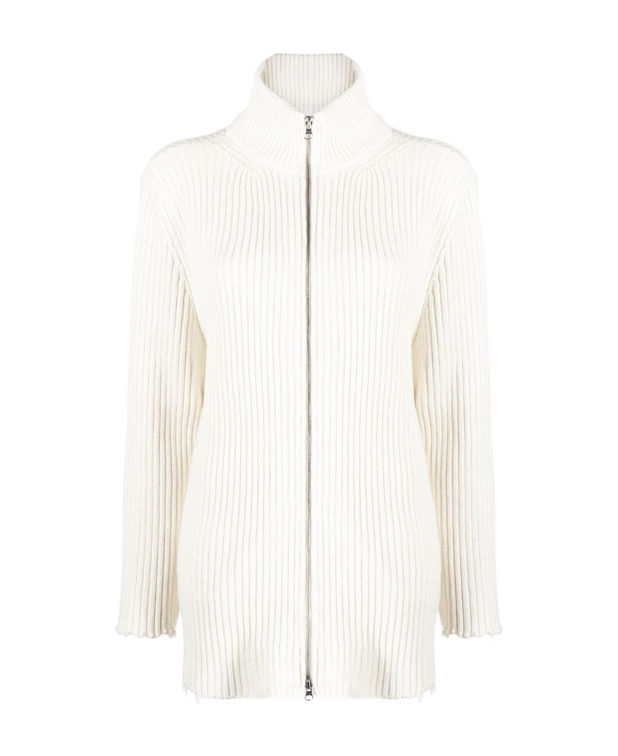 Mm6 Maison Margiela Raw-cut Zip-up Cardigan In White