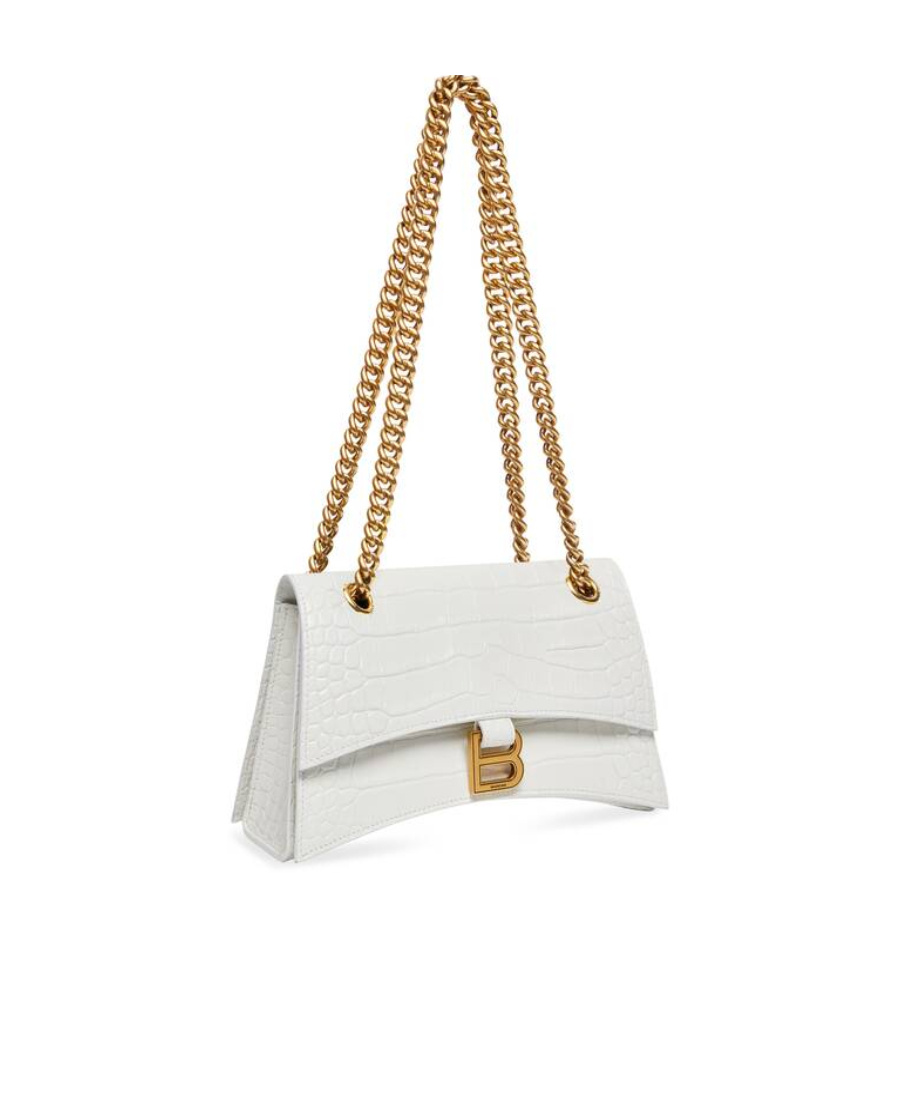 Balenciaga Crush Crocodile-embossed Crossbody Bag In White