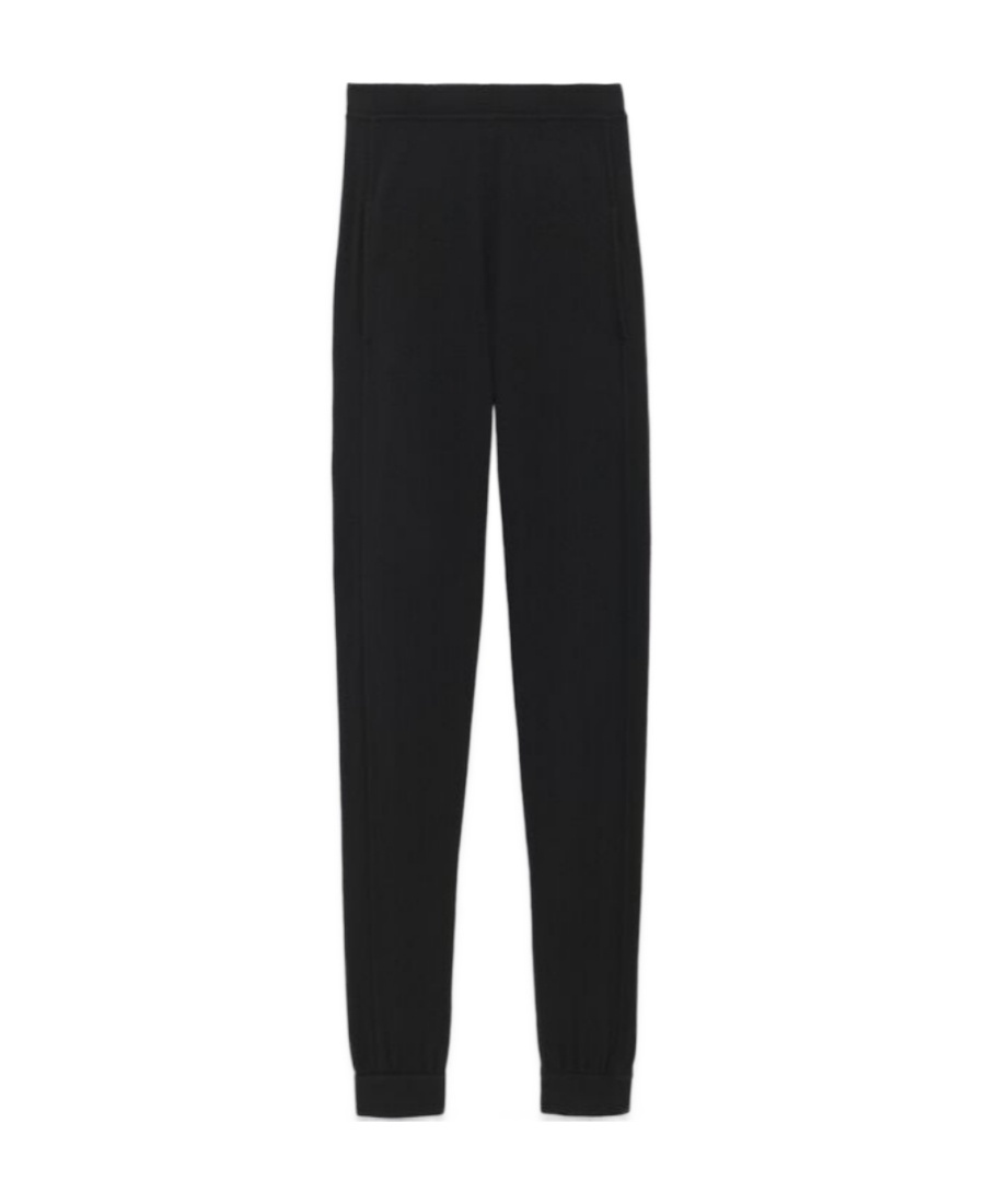 Saint Laurent Black High-waisted Leggings With Pockets In Cashmere Woman In Black
