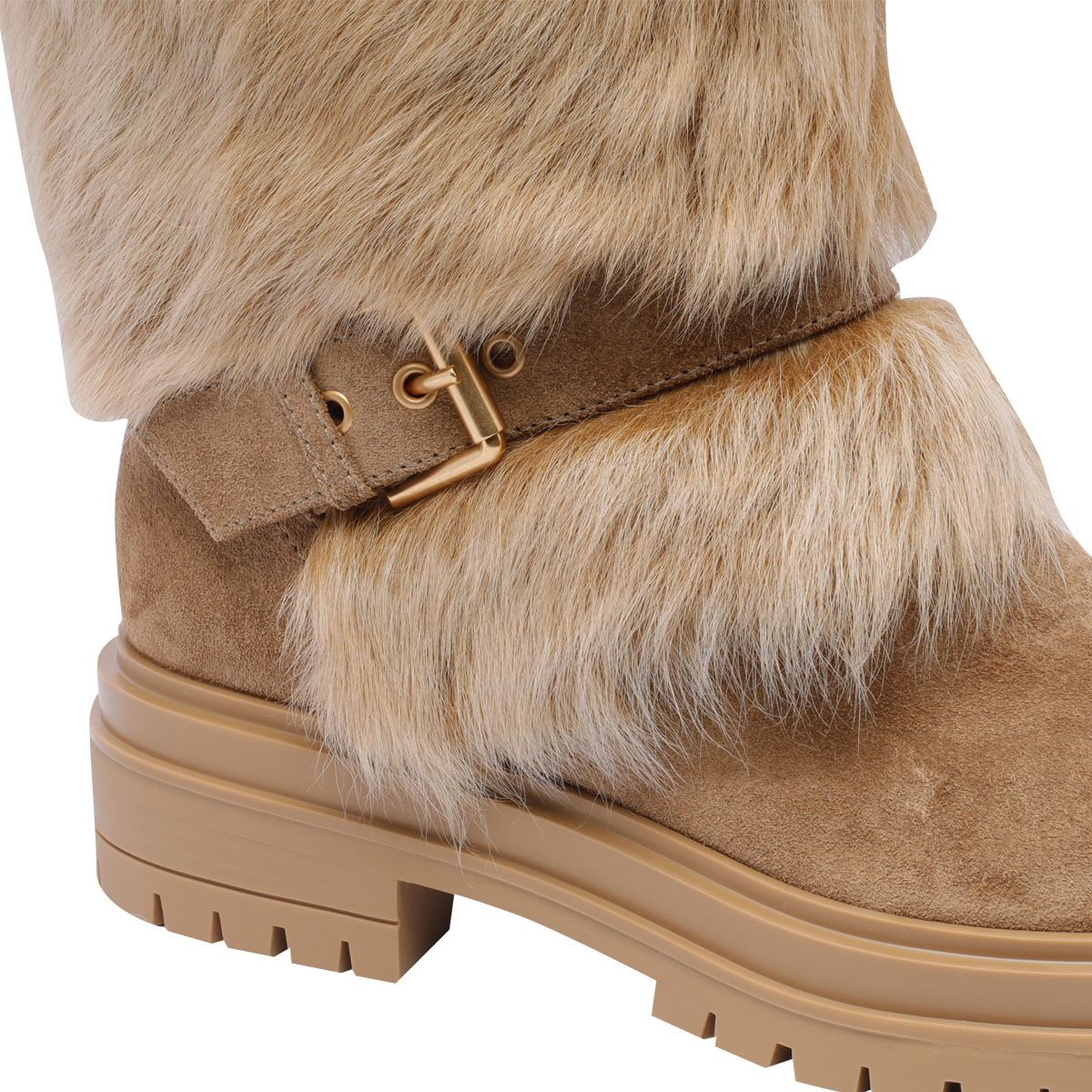 Gianvito Rossi Shearling-trimmed Suede Knee-high Boots In Nude
