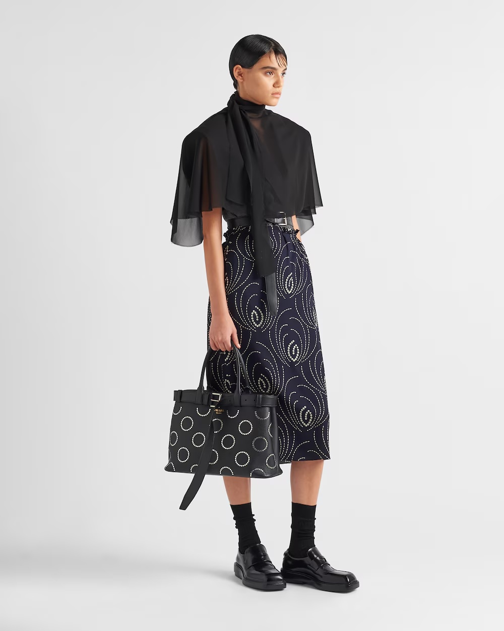 Prada Stud-embellished Buckle Tote Bag In Black