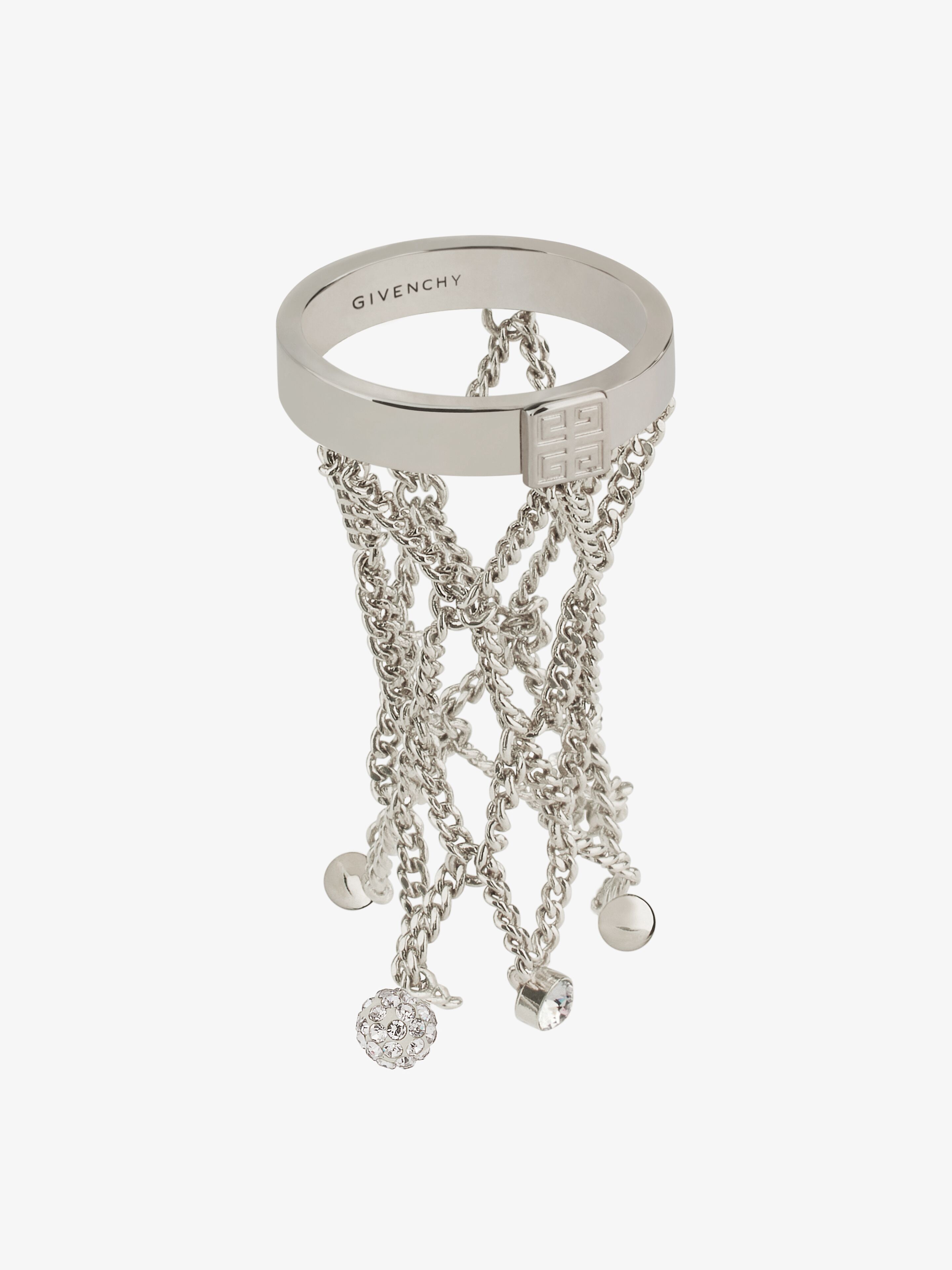 Givenchy Silver Pearling Crystal Ring In Gray