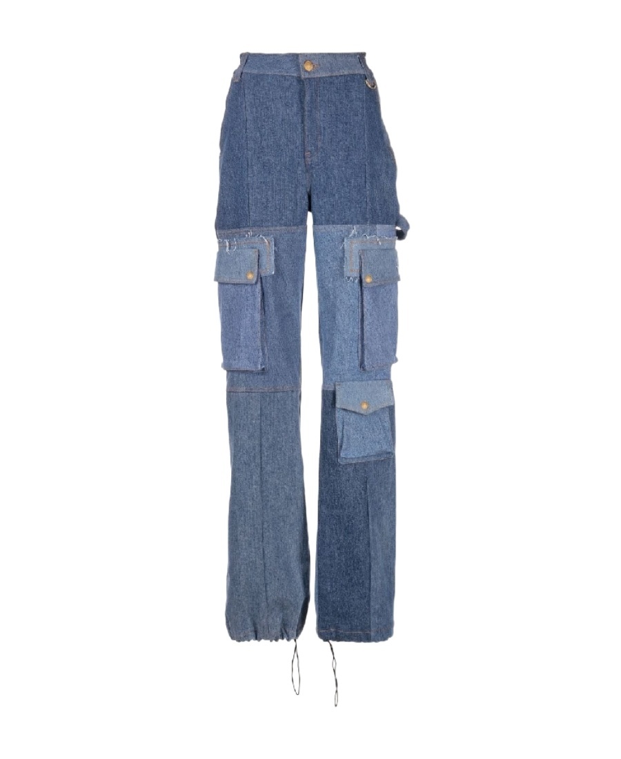 Marine Serre Patchwork Denim Cargo Pants In Blue