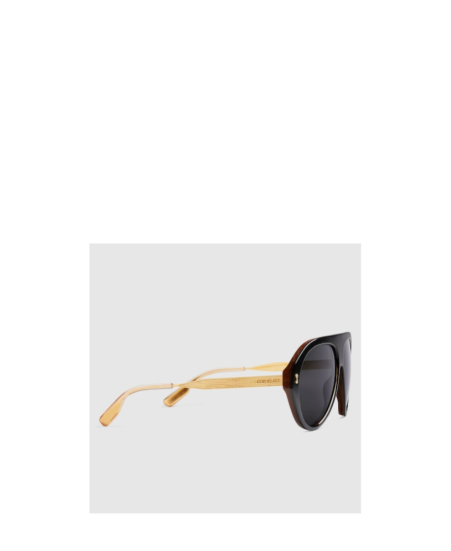 Gucci Black Navigator-frame Sunglasses In 001 Black Gold Grey