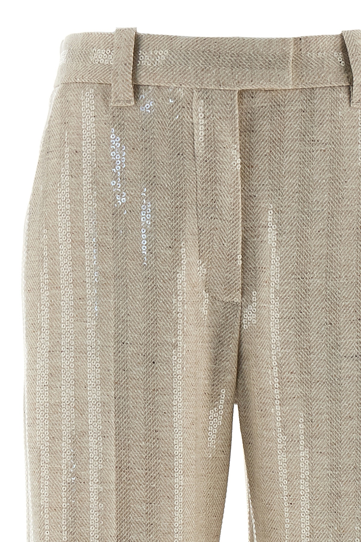 Brunello Cucinelli Herringbone Trousers With Straight Leg And Pockets In Neutral