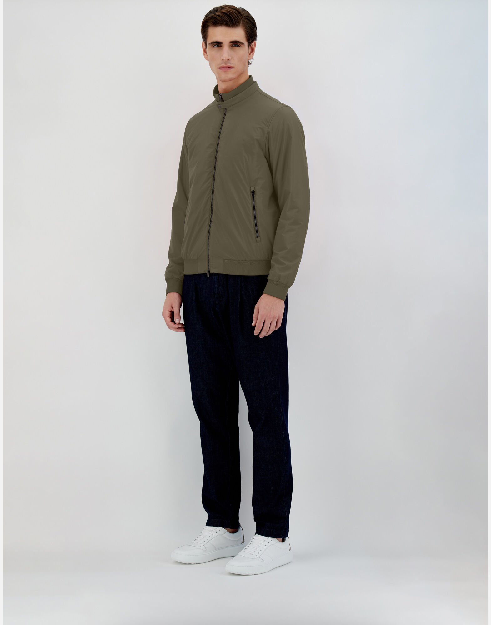 Herno Ribbed Bomber Jacket With Side Pockets In Green