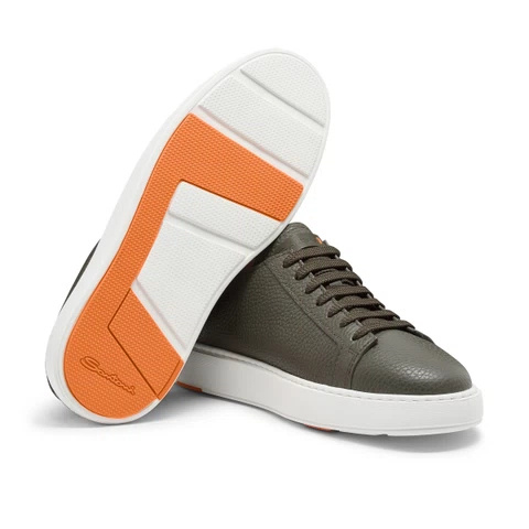 Santoni Leather Lace-up Sneakers In Green