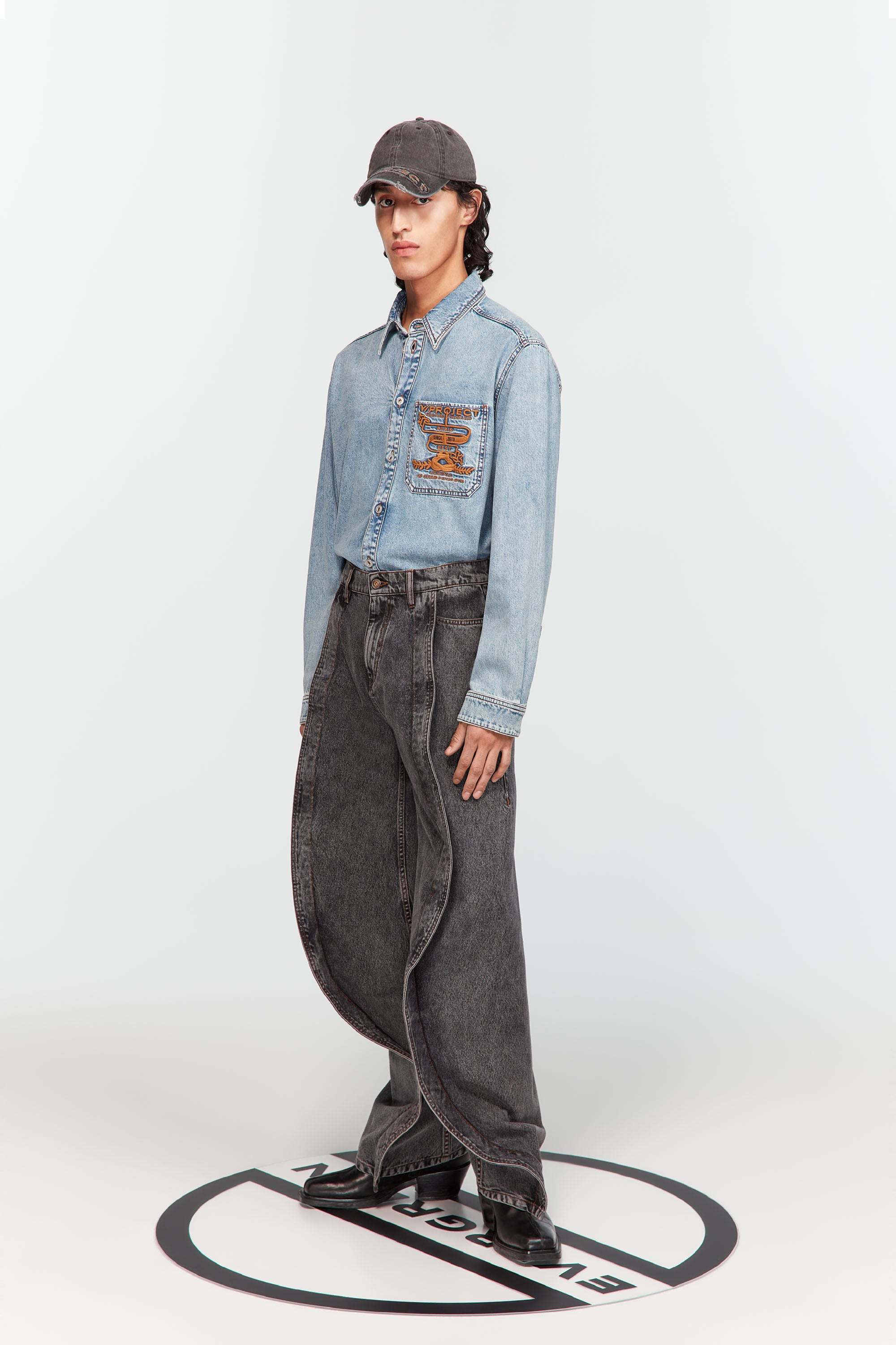 Y/project Draped Low-rise Wide-leg Jeans In Black