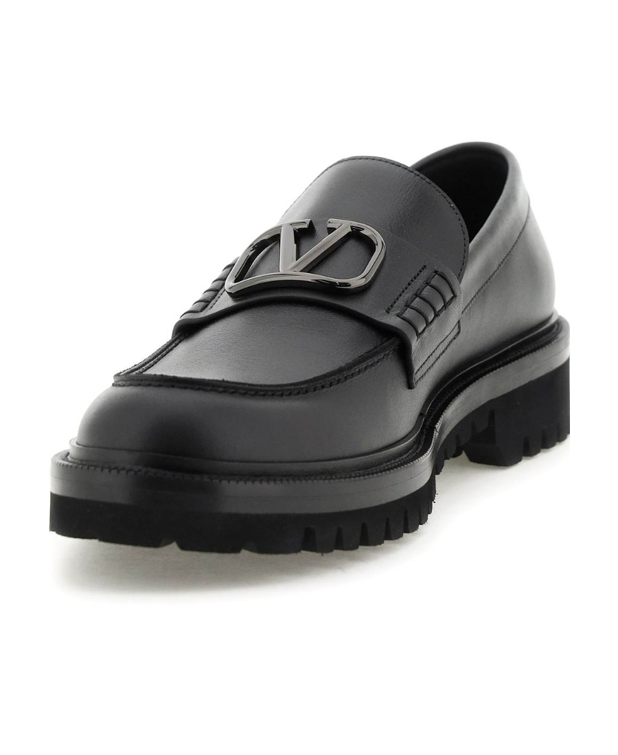 Valentino Logo-plaque Leather Loafers In Black