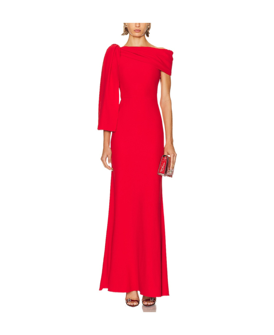 Alexander Mcqueen Draped Off-shoulder Gown In Red