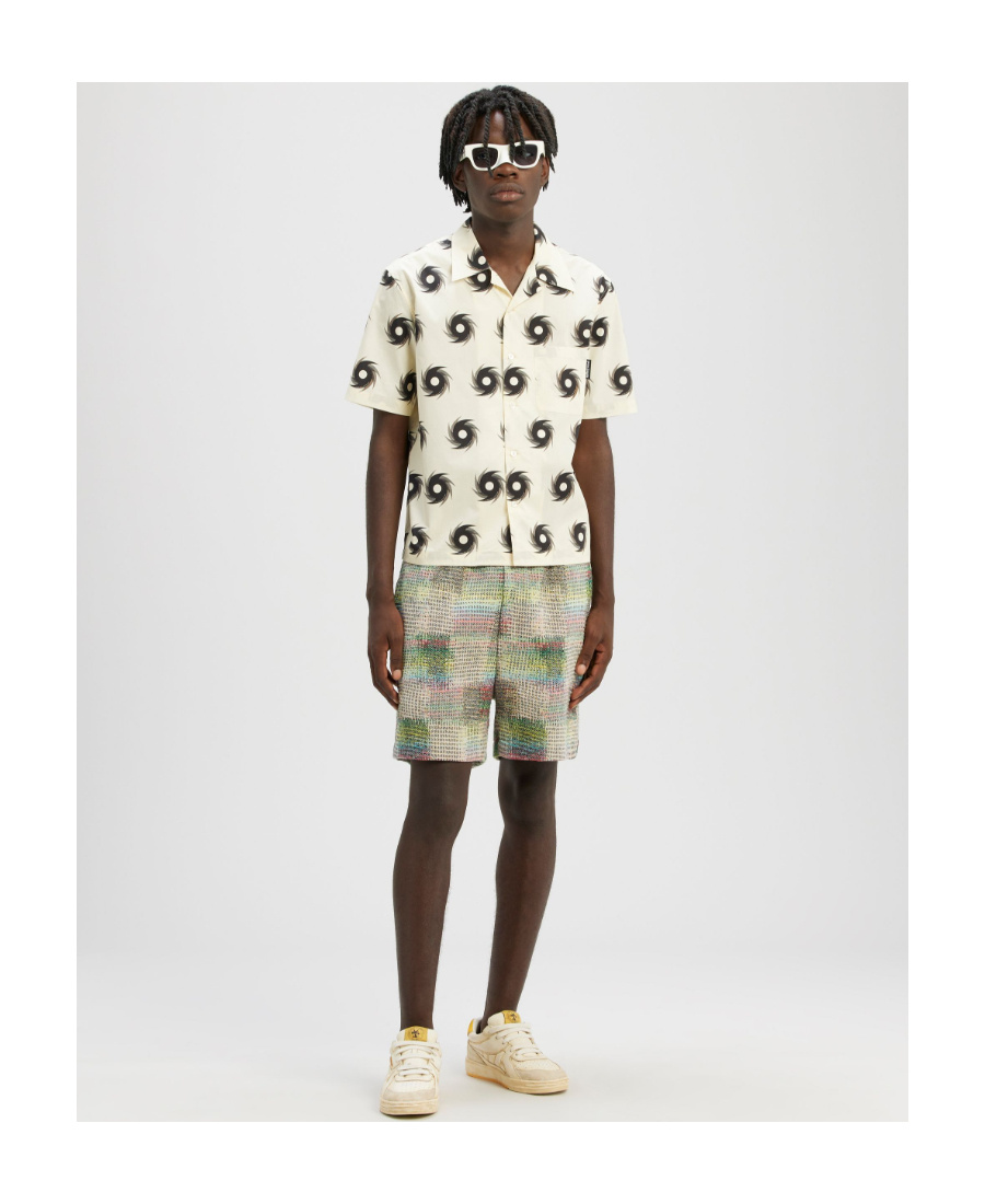 Palm Angels Hurricane-print Cotton Bowling Shirt In White