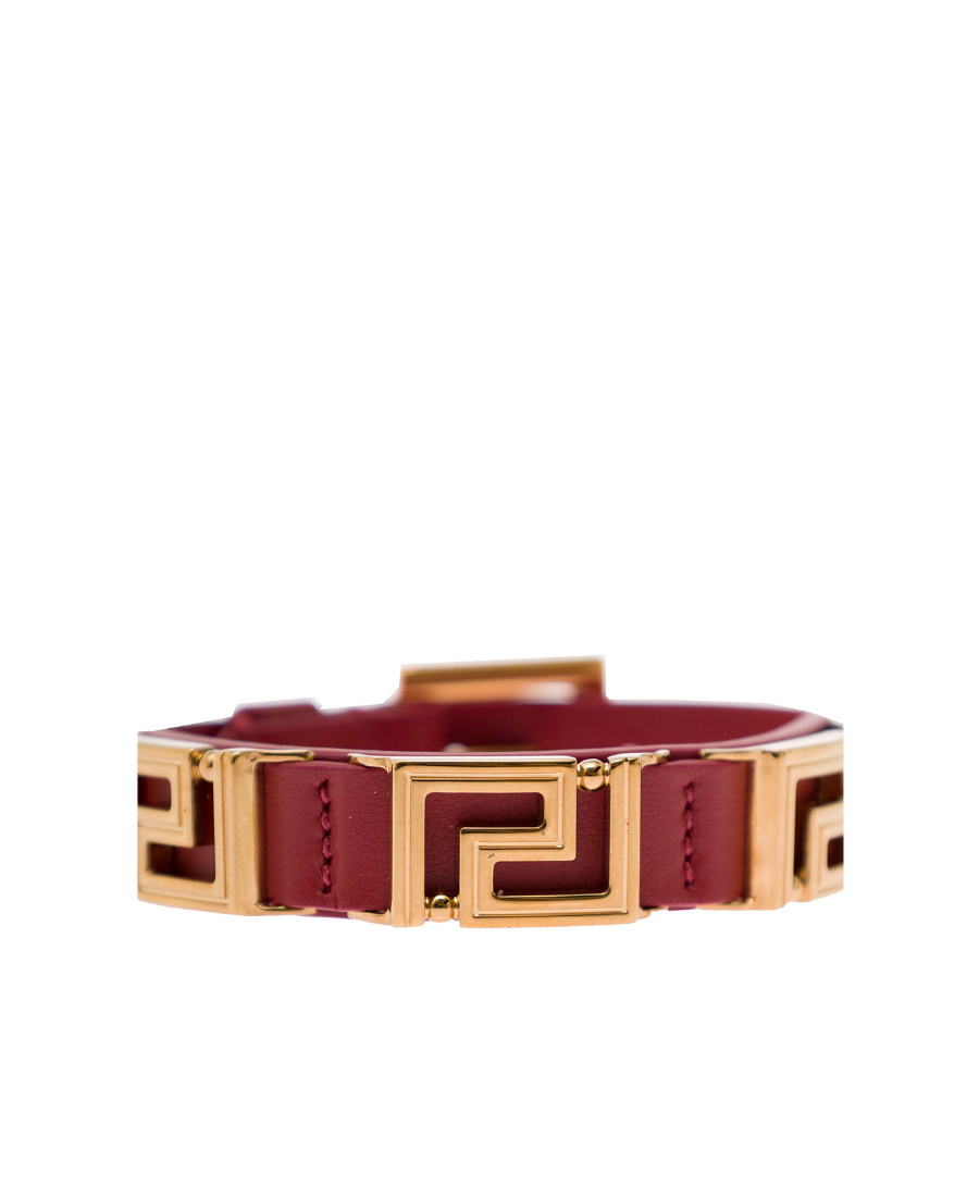 Versace Greca-charm Leather Bracelet In Red