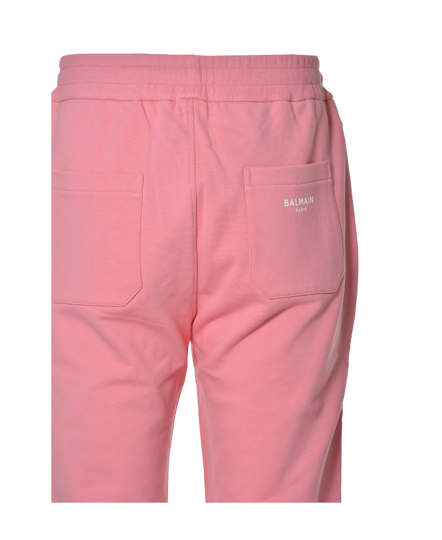 BALMAIN SALMON PINK COTTON SHORTS WITH FLOCKED WHITE BALMAIN PARIS LOGO