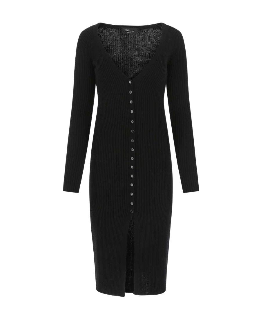 Blumarine Virigin-wool V-neck Midi-dress In Black