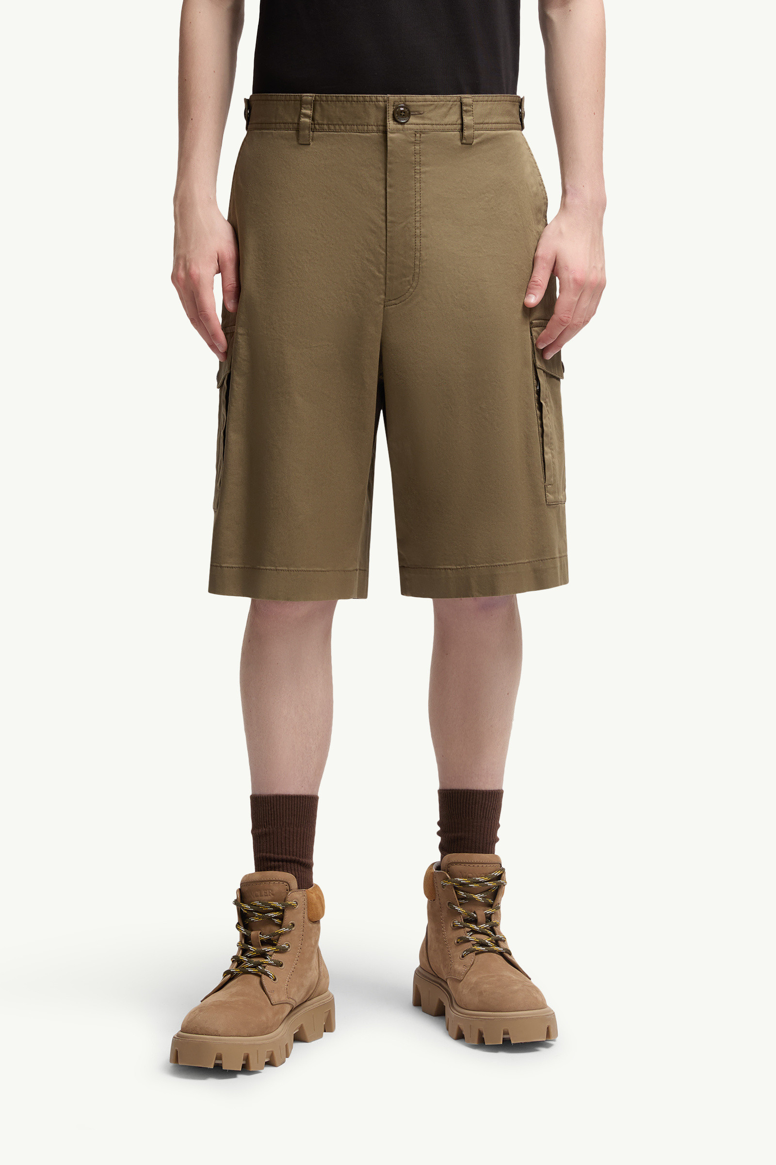 Moncler Cappuccino Stretch Cotton Bermuda Shorts In Neutral