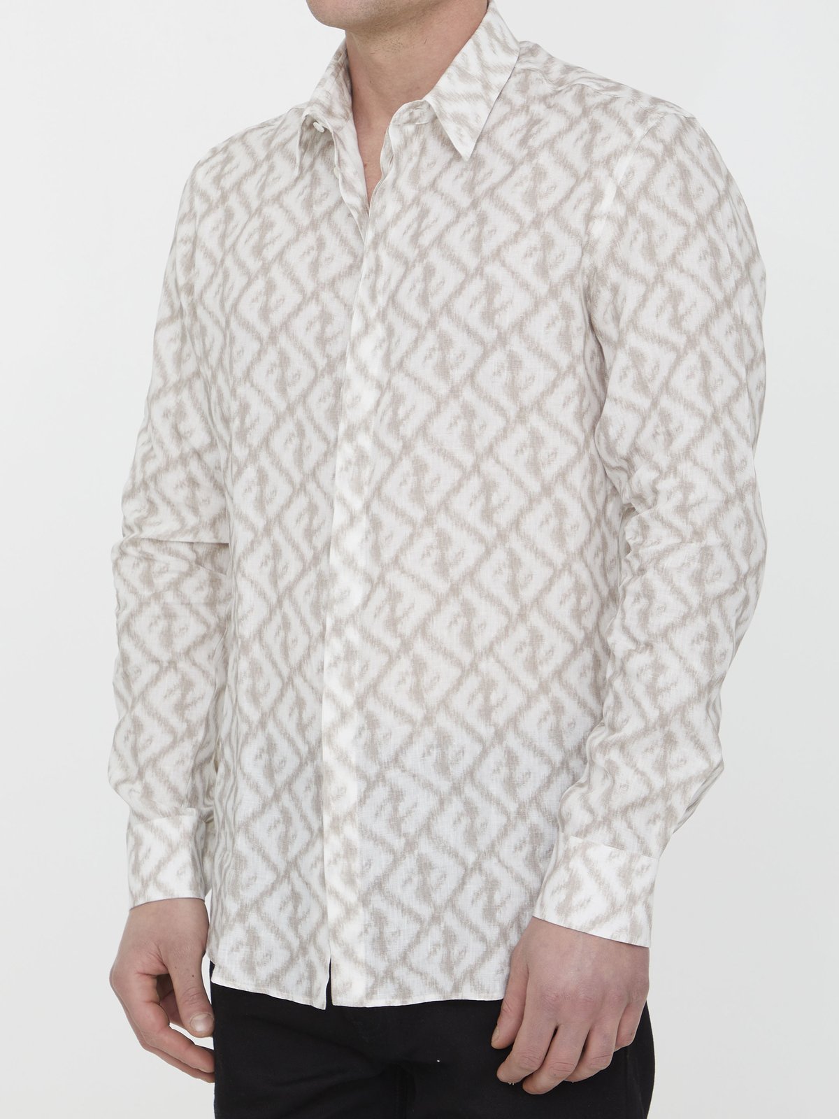 Fendi Ff-pattern Long-sleeve Linen Shirt In White