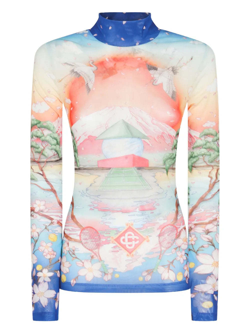 Casablanca Graphic Print High Neck Stretch Top In Neutral