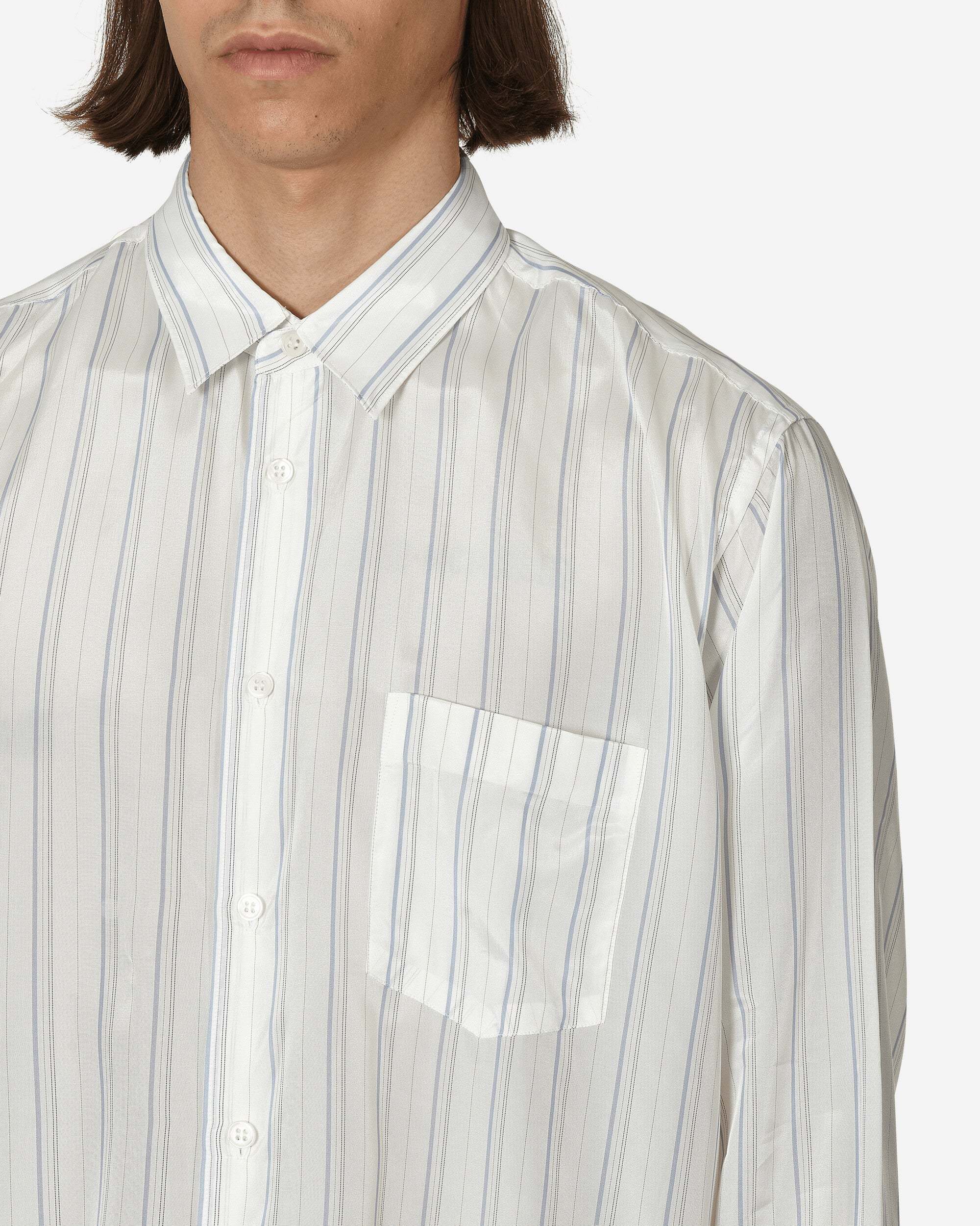 Comme Des Garçons Striped Shirt With Button-down Collar And Pocket In White