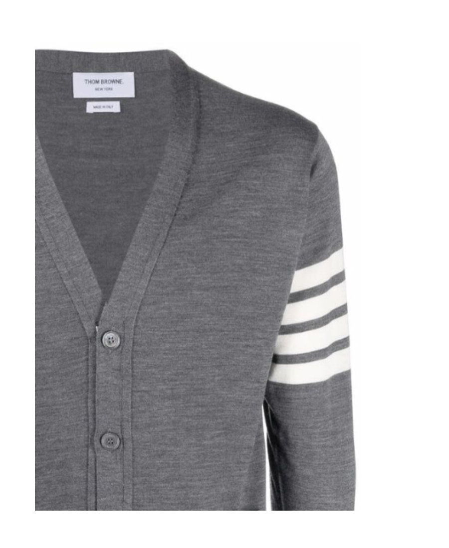 Thom Browne 4-bar Wool Fine Knit Cardigan In Gray