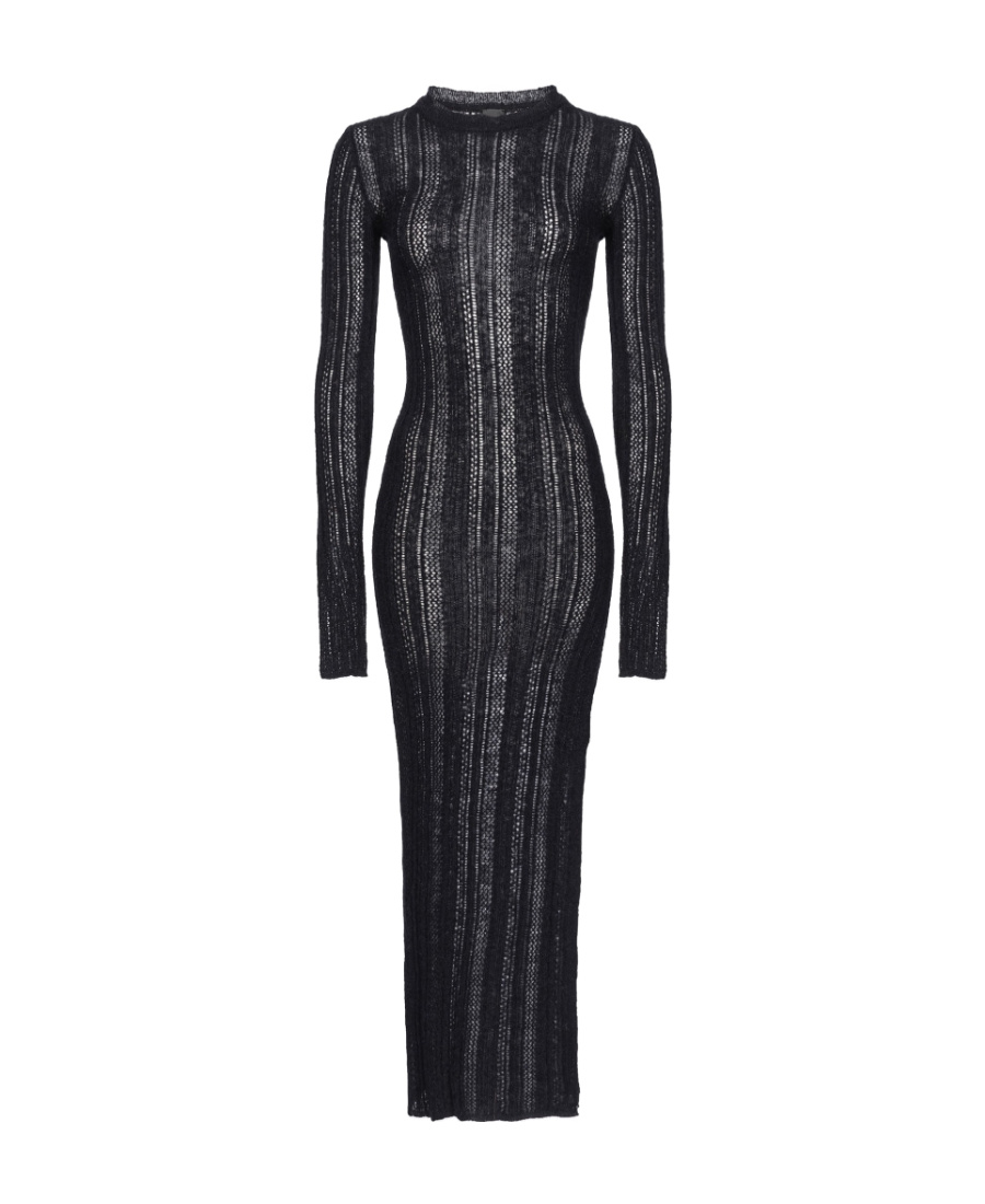 Pinko Semi-sheer Knitted Midi Dress In Black