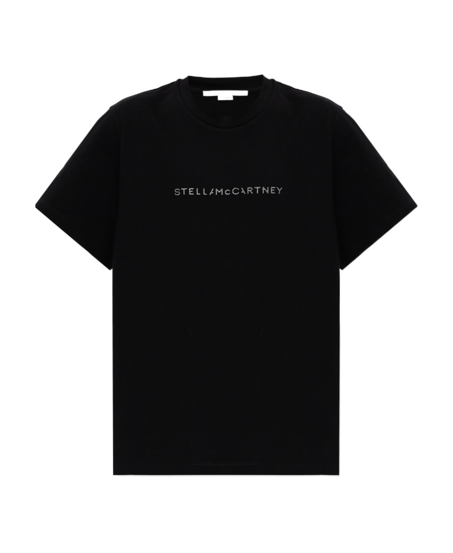 Stella Mccartney Rhinestud Logo T-shirt In Black