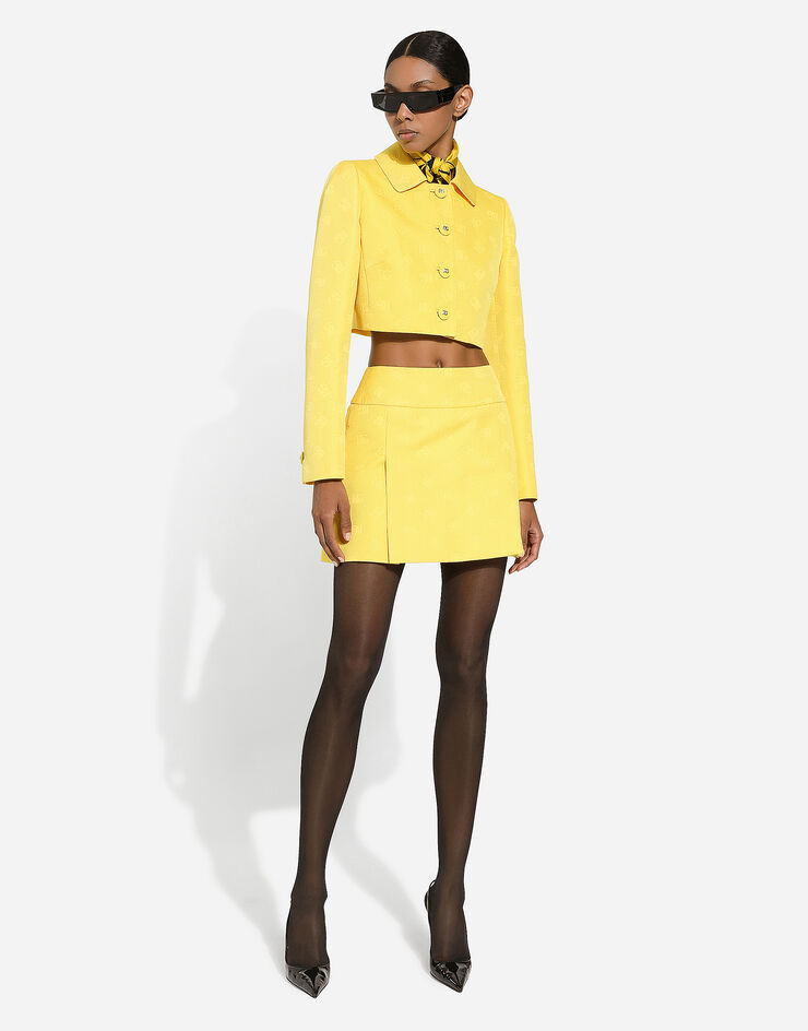 Dolce & Gabbana Monogram-jacquard Button-down Cropped Jacket In Yellow